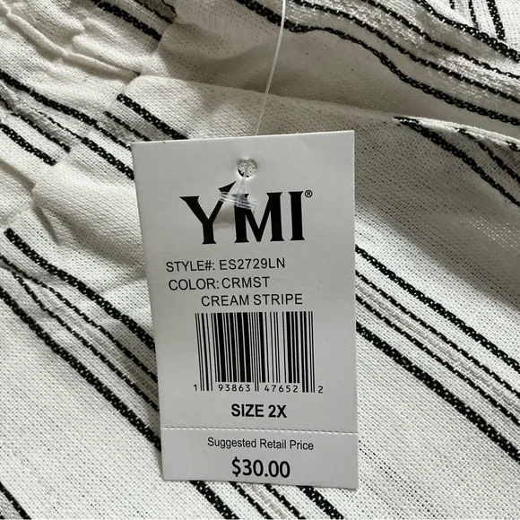 YMI Women's Light Cream Striped Shorts Pockets Linen Blend Plus Size 2X - Picture 6 of 8